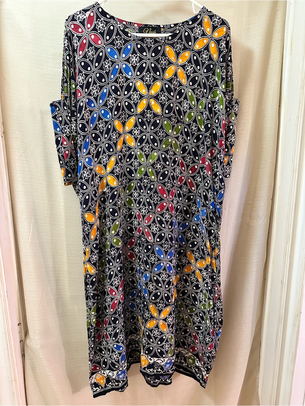 Nash Batik Print Caftan Dress One Size Cotton Oversized Midi Cover Up Women